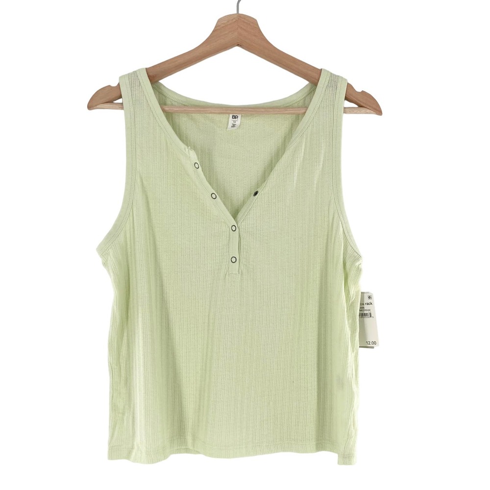 BP. Nordstrom Pointelle Tank Top V-Neck Green Limescream